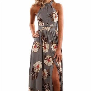 Grey Floral Max Dress